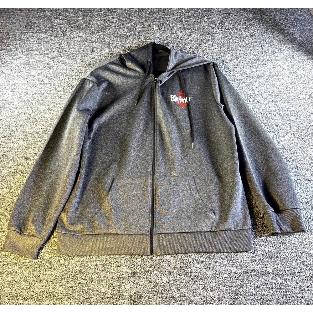 Slipknot Band Hoodie Mens XL Heather Gray Graphic Logo Stretch Drawstring Zip Up